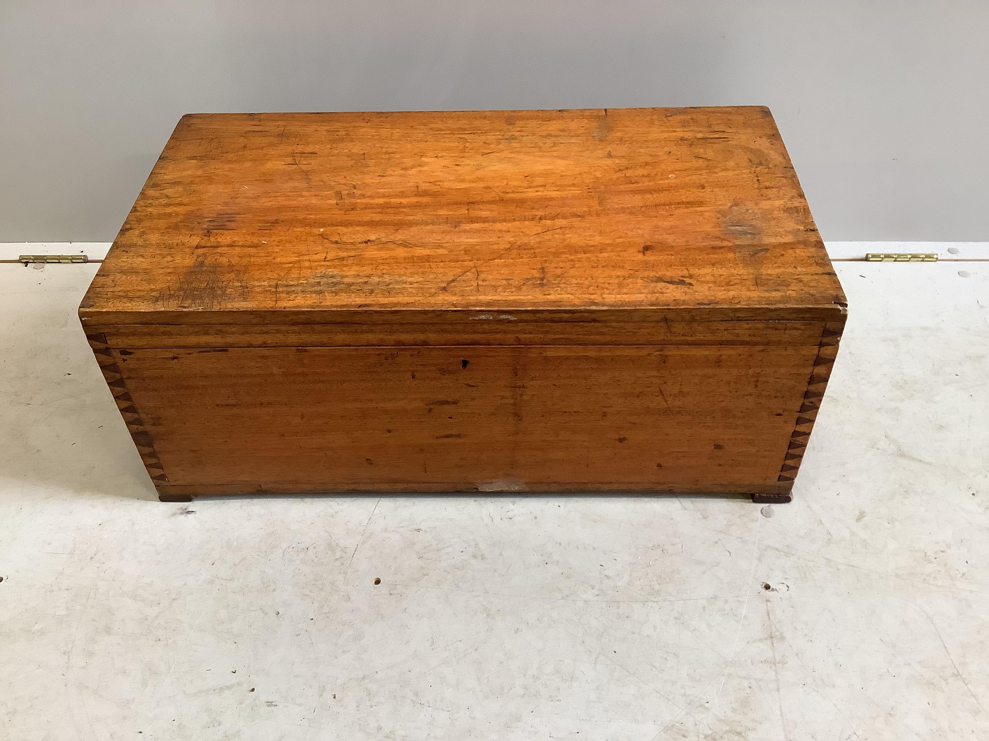 A small rectangular teak trunk, width 76cm, depth 40cm, height 31cm